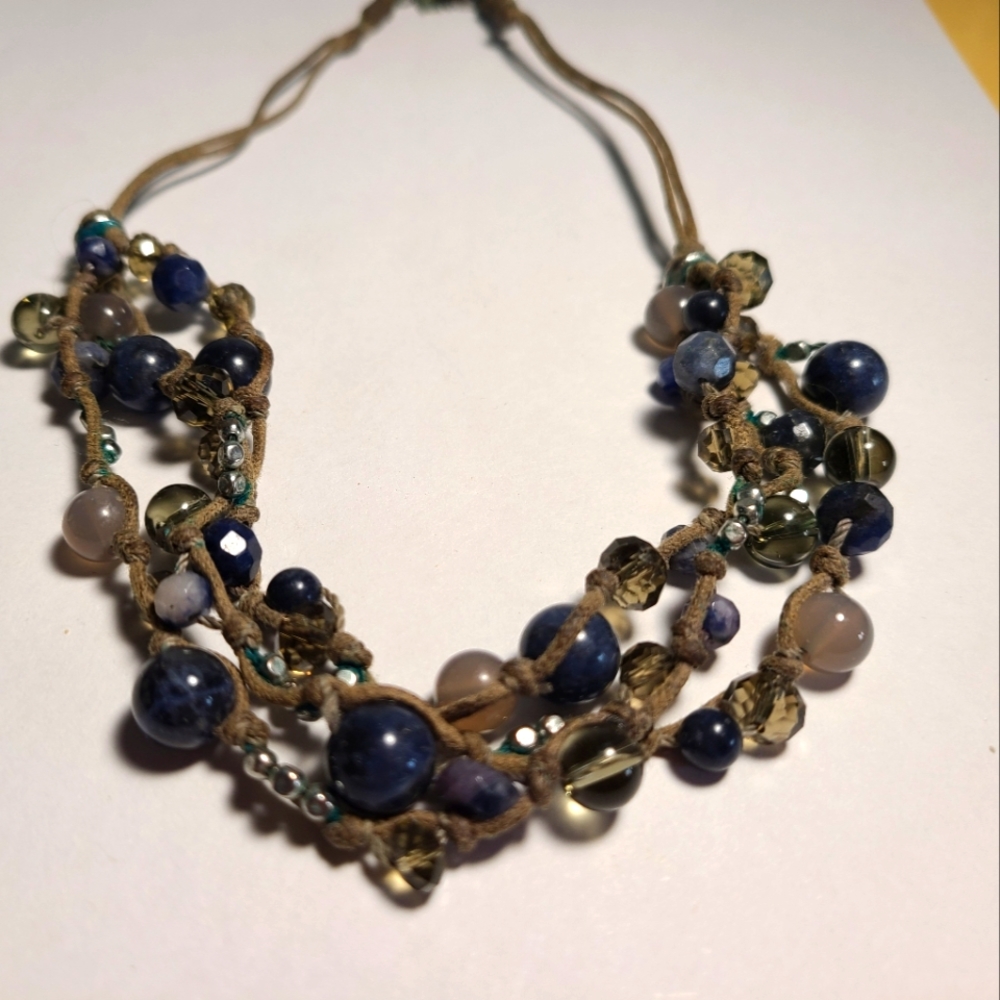 J.Jill Blue Beaded 3 Strand Cord Brown Women’s Necklace